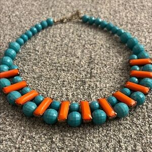 Teal and Orange colored Beaded Necklace